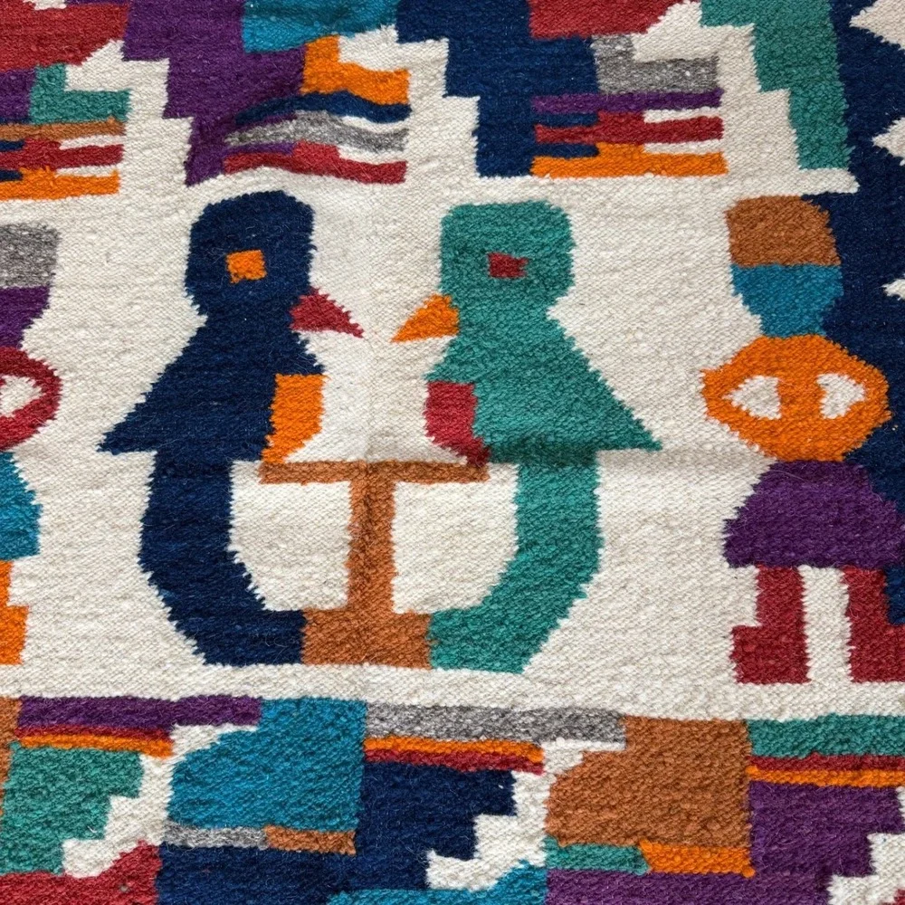 Vintage Folk Art Pictoral Kilim Wool Rug 34x56 Southwestern Handwoven Tribal